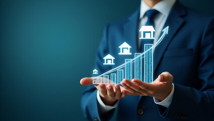 Visualizing Franchise Business Growth: Entrepreneur's Strategy for Expansion with Digital Graphs & Store Icons