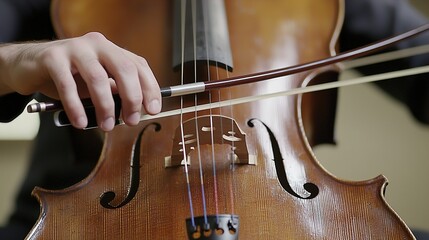 Close-Up of a Skilled Musician Playing the Cello with Precision and Passion in a Softly Lit Environment Highlighting Musical Artistry