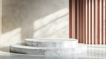 Marble Texture Podium on Empty Studio Background for Product Display: Mockup Backdrop with Copy Space