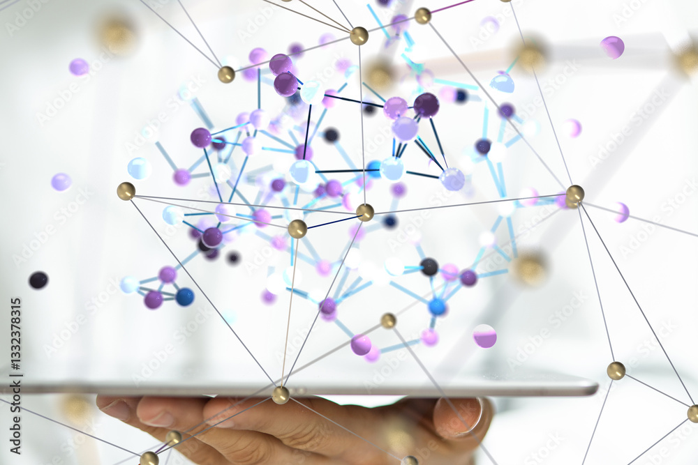 Fototapete Global network. Blockchain. 3D illustration. Neural networks and artificial intelligence. Abstract