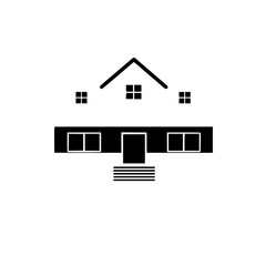 Stylized Black and White House Icon: Modern Minimalist Representation of a Residential Dwelling, Featuring Gable Roof and Geometric Design.