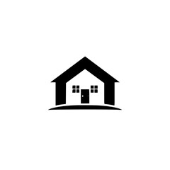 Minimalist black and white house logo featuring a simple silhouette with a gabled roof, windows, door, and a stylized grassy base, set against a stark white background.