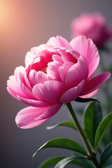 Obraz premium Close-up of a single pink peony, soft focus, gentle light, image, pink