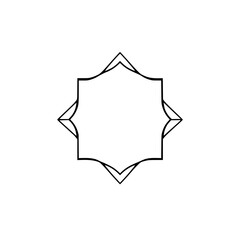 Intricate black and white geometric design featuring an eight-pointed star shape with detailed outlines and a minimalist aesthetic against a bright white background.