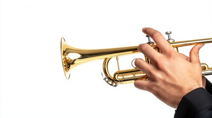 Obraz premium A close-up of a jazz musician's hands holding a trumpet