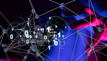 Neural network 3D illustration. Big data and cybersecurity