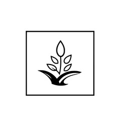 Minimalist Black and White Logo of a Plant Sprout Inside a Square Frame, Emblem of Nature and Growth.