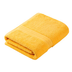 Folded yellow bath towel, soft and fluffy texture.