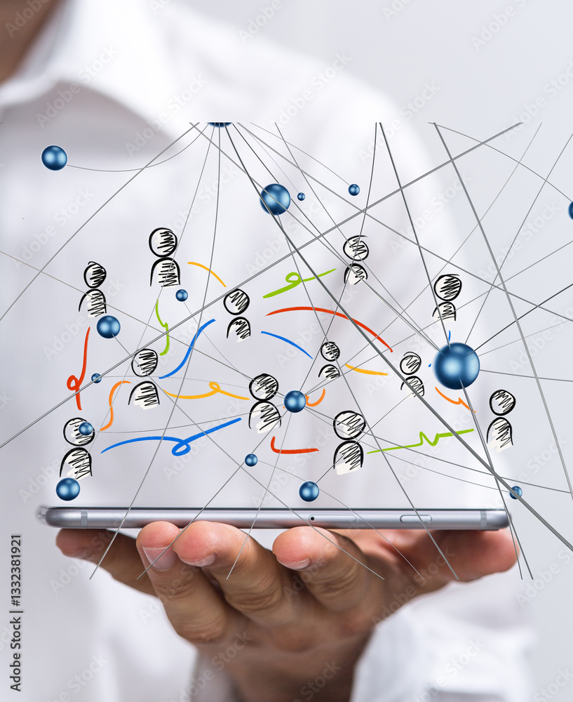Fototapete Global network. Blockchain. 3D illustration. Neural networks and artificial intelligence. Abstract