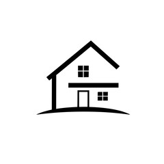 Minimalist Black and White House Icon on White, Simple Architectural Silhouette.