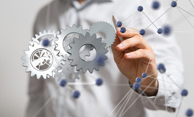 gear system data. Connecting lines and dots.Big data visualization