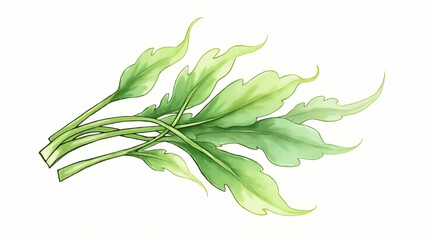 Obraz premium Hand-Drawn Watercolor Clipart of Komatsuna (Japanese Mustard Spinach) on White Background - Perfect for Nursery Art and Kitchen Decor with Empty Space for Customization