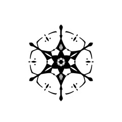 Intricate Black and White Geometric Snowflake Design, Symmetrical Floral Mandala, Modern Minimalist Aesthetic