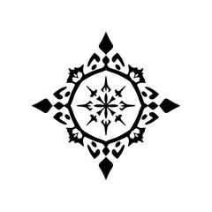 Intricate Black and White Symmetric Ornamental Design Centered on a White Background, Geometric Star Pattern in a Square Composition.