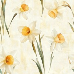 Floral pattern design featuring daffodils studio setting digital illustration calm environment aesthetic viewpoint nature concept