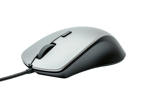 Isolated Silver and Black Wired Computer Mouse