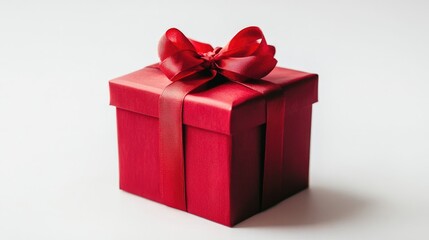 Obraz premium Red surprise gift box with ribbon on white background