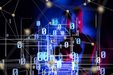 Global network. Blockchain. 3D illustration. Neural networks and artificial intelligence. Abstract