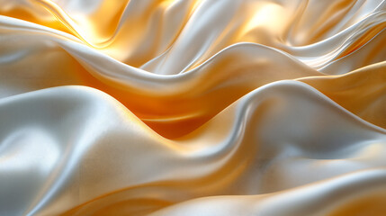 Fototapeta premium Golden Silk: Flowing golden silk drapes and folds creating a sense of luxury, softness and elegance. Capturing a sensual flow of light and shadow. 