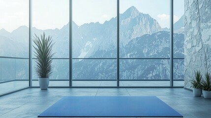 Serene Yoga Studio with Mountain View Tranquil Exercise Space