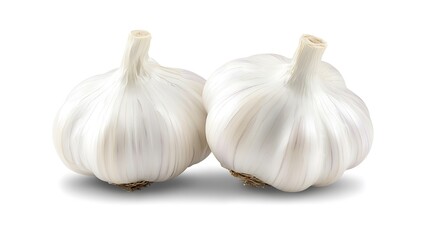 Obraz premium Two fresh white garlic bulbs isolated on a clean backdrop