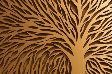Intricate tree design with layered branches and a warm color tone.