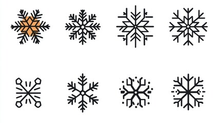 Obraz premium Abstract snowflake patterns, various designs, digital illustration