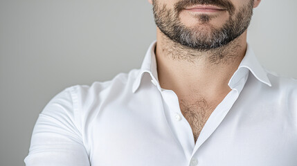 Fototapeta premium confident man in white shirt with well groomed beard, showcasing relaxed pose
