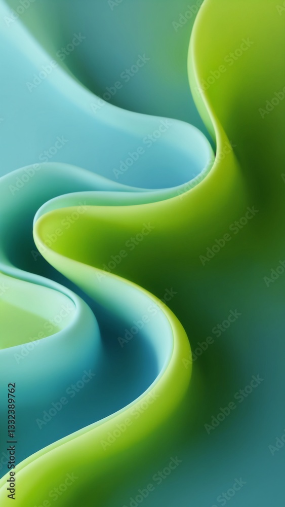Aufkleber abstract fluid shapes in smooth gradients of green and blue hues creating a calming and serene backg