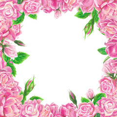 Isolated handdrawn frame with roses for graphic design