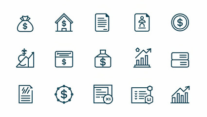 Editable Stock Line Icons Set: Modern Thin Line Style Finance Icons for Currency Exchange, Trading, Profit, Shareholder Types, Markets, and Charts - Perfect for Your Financial Projects!