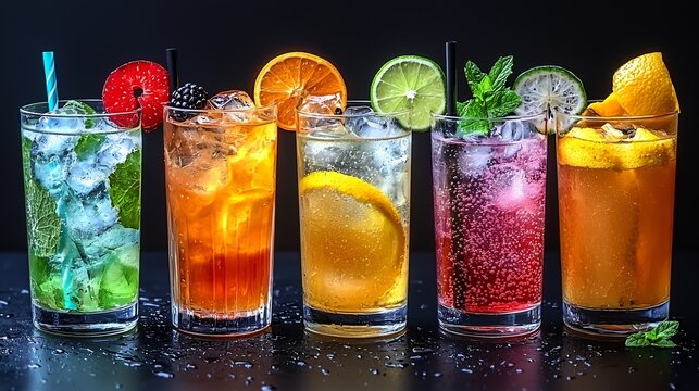 Colorful Cocktails on Dark Background