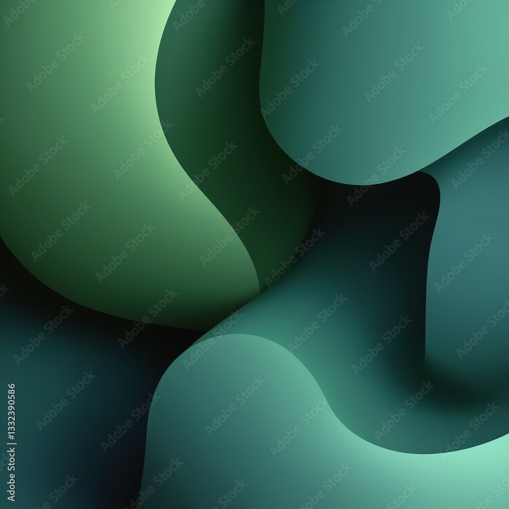 Aufkleber abstract fluid shapes in smooth gradients of green and blue hues creating a calming and serene backg