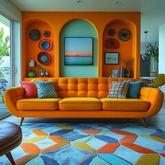 Modern living room with bold colors high resolution hd design