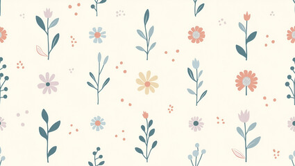 Simple Botanical Illustrations on Soft Color Palette: A Scandinavian Floral Seamless Tile Pattern for Minimalist Homes - Cute Vector Design for Modern Interiors