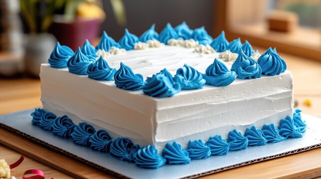 White and blue sheet birthday cake for your message