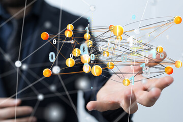 Global network. Blockchain. 3D illustration. Neural networks and artificial intelligence. Abstract ...