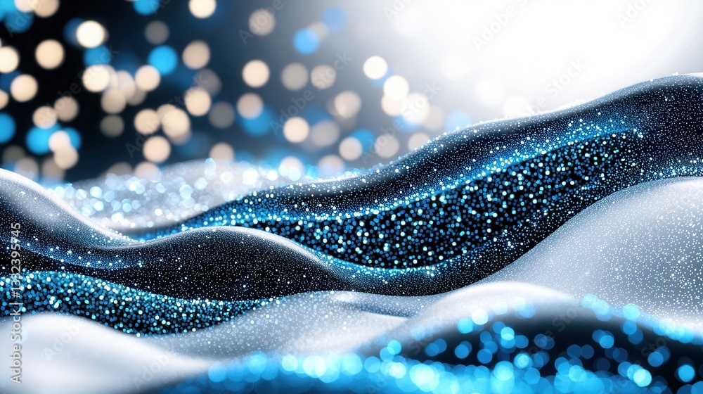 Poster captivating abstract image featuring vibrant blue glowing waves swirling and cascading to suggest th
