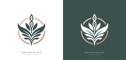 Abstract floral illustration logo design template. Leaf plants and flower concept for natural, organic, lifestyle, cosmetic, spa and other business