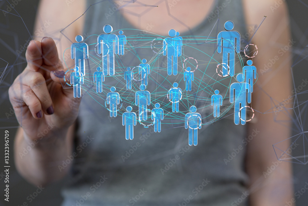 Poster Global network. Blockchain. 3D illustration. Neural networks and artificial intelligence. Abstract  - neural network exposure digital