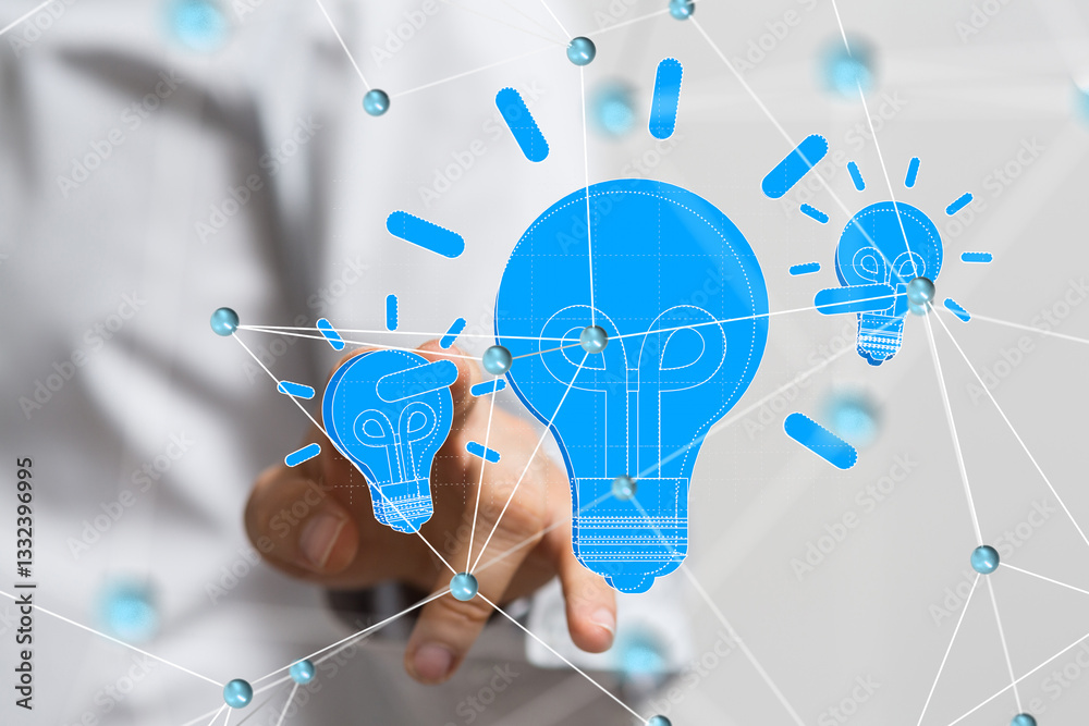 Poster Neural network 3D illustration. Big data and cybersecurity