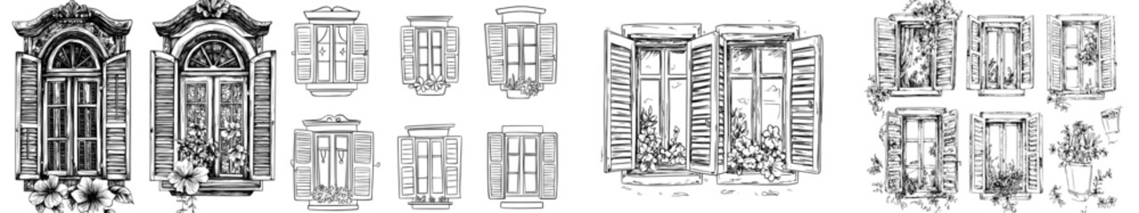 Modern illustration of isolated graphic in black and white set within windows