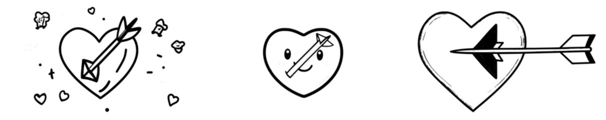 A contemporary monoline arrow incorporating a heart, symbolizing Valentine's Day, is presented as a hand-drawn icon, featuring a holiday-themed sketch and doodle design that includes a plant element