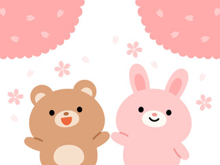 お花見するクマとウサギ