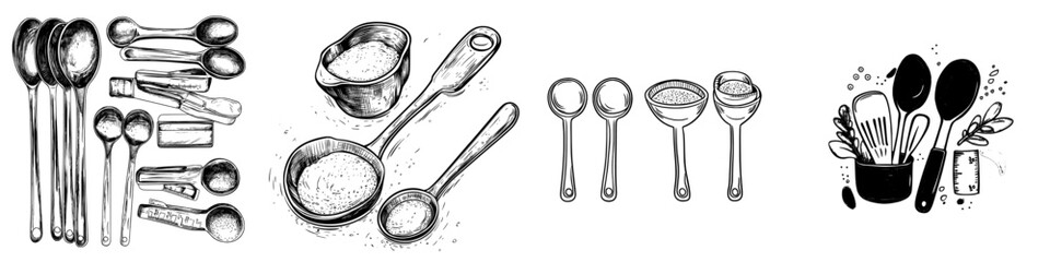 Modern illustration of various measuring spoons on a white background