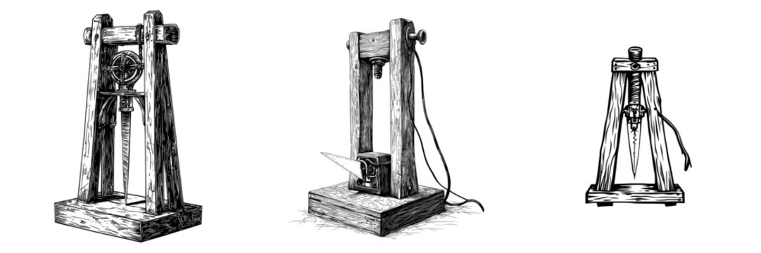 A sketch of a vintage first printing press is depicted in a modern illustration, created in a scratch board style imitation with hand-drawn details