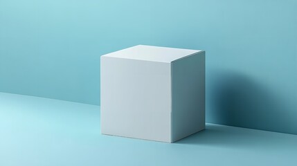 Minimalist White Cube on a blue Background, Product Photography, Minimalism