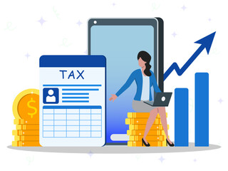 Online tax filing concept. Business woman using laptop to filling tax form documents online. 