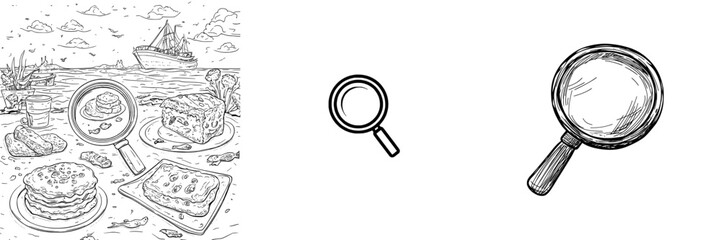 A magnifying glass is depicted in a modern illustration, labeled as Loupe, and is hand drawn