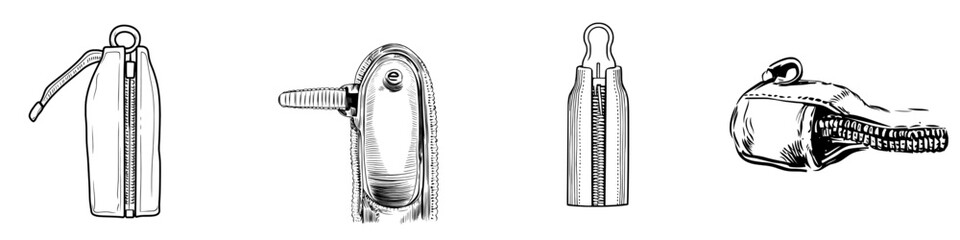 Modern black and white illustration of a zipper done by hand